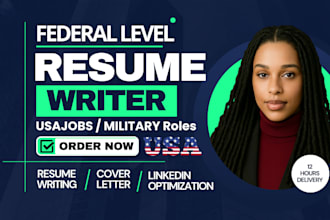 write federal, usajobs, military resume and optimize linkedin