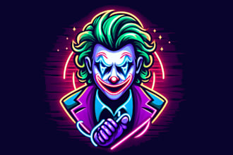make an amazing neon joker mascot logo designi n 12 hours