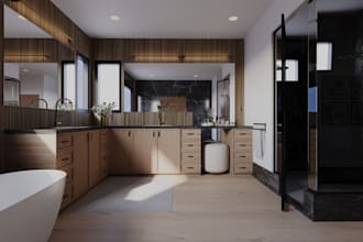 create a modern bathroom design with realistic 3d rendering