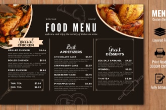 do an amazing menu design, food menu, restaurant menu design