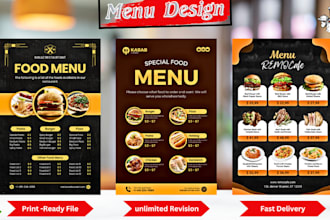 design eye catching fast food menus, restaurant flyers