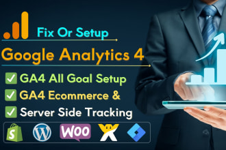 setup or fix google analytics4, ga4 ecommerce tracking, ga4 server side tracking