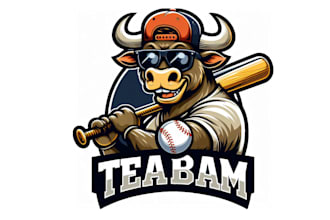 creative modern bull play baseball mascot logo design for your business