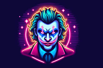 make unique neon joker mascot logo design with express delivery