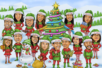 draw professional group caricature for special gift