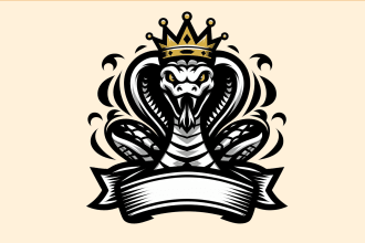 design creative crown snake mascot logo for your business