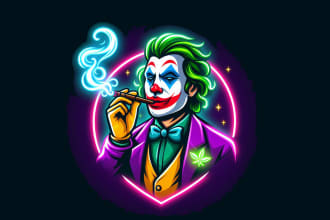 design awesome modern smoking neon joker mascot logo for you