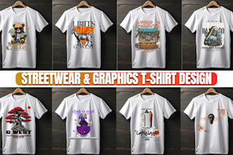do custom t shirt design streetwear, vintage clothing brand graphic for etsy
