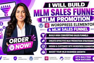 build mlm sales funnel, mlm promotion, wordpress elementor, mlm sales funnel