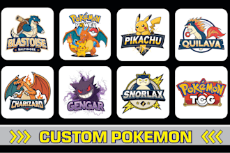 create pokemon, fakemon, tcg trainer card, banner and league team logo with text