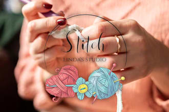 provide modern logo about handmade, crochet, knitting, needles, sewing and craft