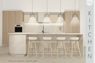 create your kitchen design, 3d model and render