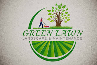 draw best quality landscape, lawn care, mowing and irrigation logo