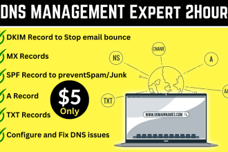 setup and fix dns records nameserver cname txt spf  dkim dmarc mx records 1hours