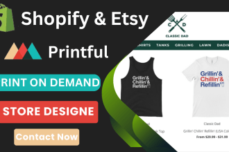 create shopify and etsy print on demand, modern typography tshirt, printful