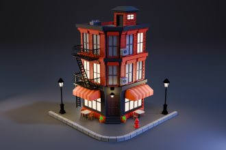 create low poly 3d model, building in blender for you