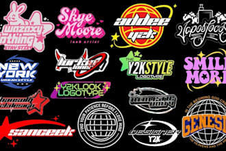do  custom snazzy street wear y2k logo for t shirt , clothing brand trippy