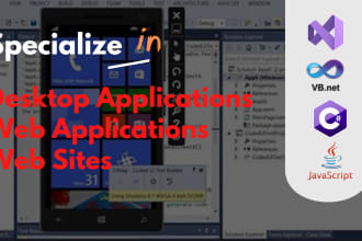 develop desktop apps, web apps in csharp or visual basic