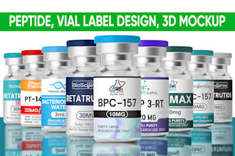 peptide vial label, spray, vial label design, product label design 3d mockup
