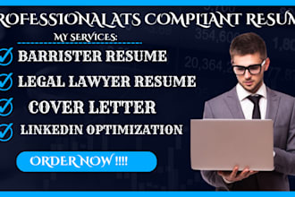 write ats lawyer resume, legal, attorney,  barrister, cover letter, linkedin