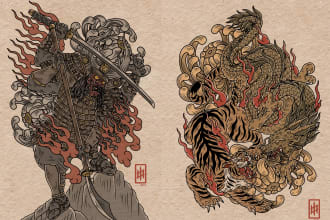 create design traditional modern ukiyoe japanese art style