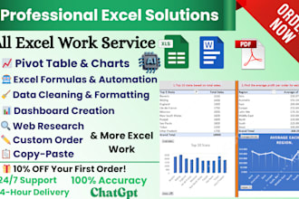 expert in excel data entry, pivot table analysis automation, cleaning