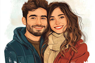 draw couple portrait illustration from photo and friendship portrait