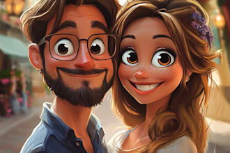 draw your couple portrait into disney style cartoon and friendship portrait