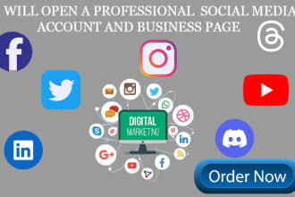open professional social media account and setup business page