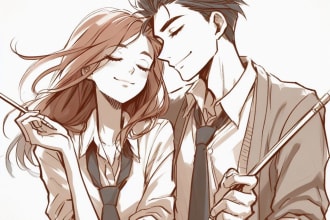 draw cute couple, family portrait illustration and friendship portrait