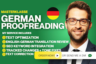 do german proofreading edit text ,websites,document,articles optimization books