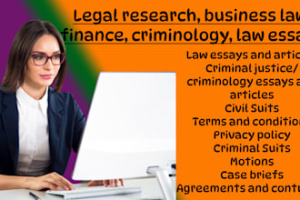 legal research, business law, finance, criminology, law essays
