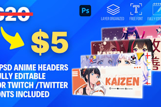 provide an editable canva twitch anime banners template