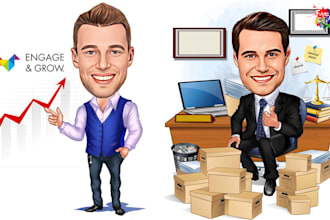 draw corporate office, group, team, family, caricature