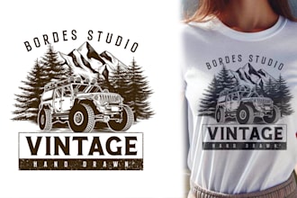 hand drawn vintage logo design outdoor, adventure for tshirt