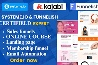 design systeme io landing page, sales funnel, website, in systeme io, kajabi ghl