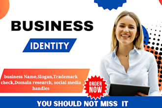 create brand, business name, name idea and slogan with logo
