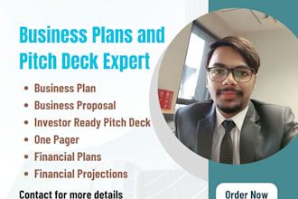 develop investor ready business plan for startups one pager and pitch deck