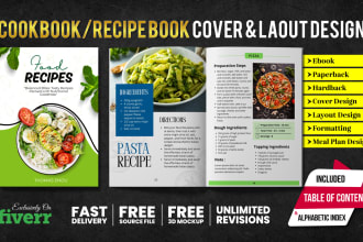 do cookbook or recipe book cover design and formatting or layout design