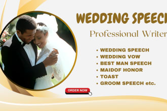 write emotional wedding speech, best man speech, maid of honor, brides speech