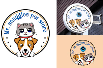 custom hand drawn design creative pet, dog, cat, animal or veterinary logo
