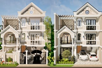 do modern home exterior design, landscape in realistic rendering