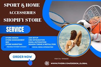 design sport accessories store office,home equipment shopify store sport store