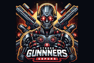 create beautiful cyborg gunners esport mascot logo design for you