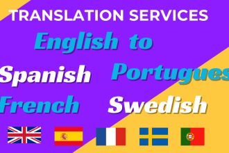 manually translate english into spanish, french, portuguese, and swedish