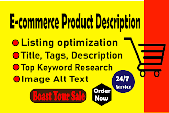 do product description, seo listing for shopify, ebay, etsy, wix, wordpress