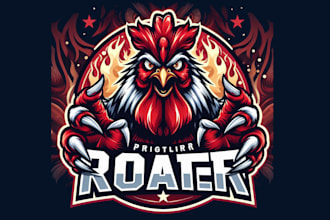 design outstanding angry rooster mascot logo for you with express delivery