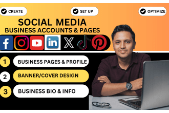 create social media accounts, setup ig, optimize all business page