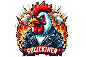 design different angry rooster mascot logo design for your business