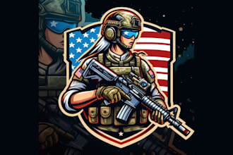 make modern american women soldier mascot logo design for your company